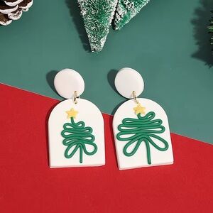 Christmas Tree 2-tier Dangle Stud - White - Handmade Earrings